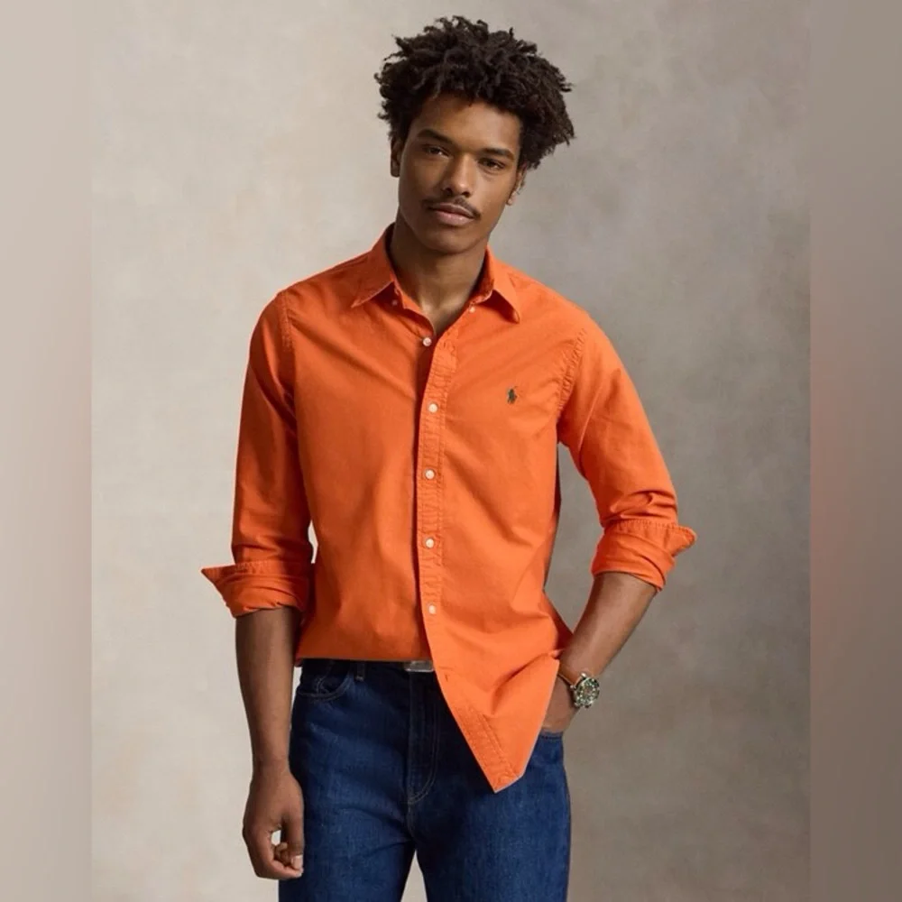 Ralph Lauren Classic Fit Garment-Dyed Oxford Shirt in College Orange XXL.